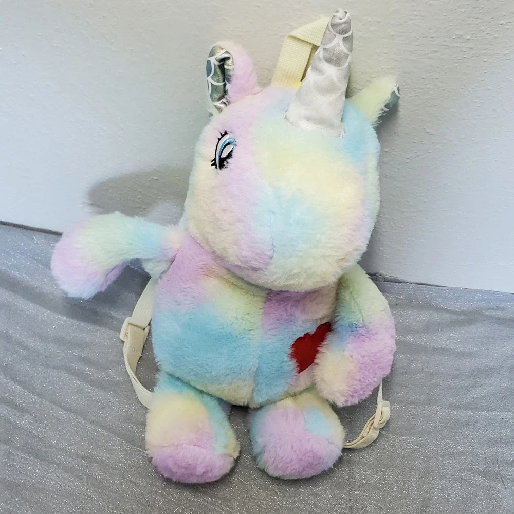 Kids Plush Rainbow Unicorn Backpack Bag‎ with Zipper Closure